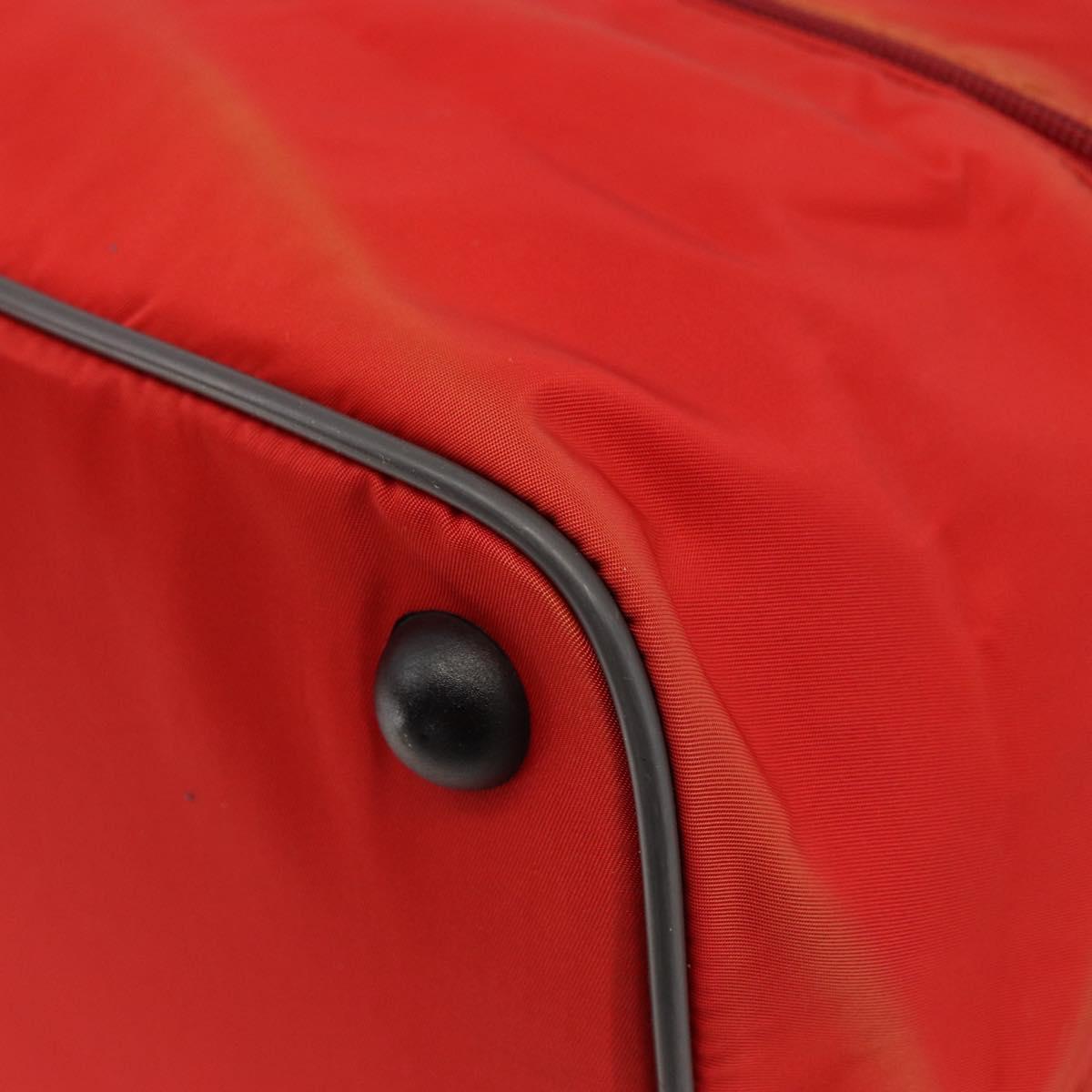 PRADA Boston Bag Nylon Red Silver Auth mr1998