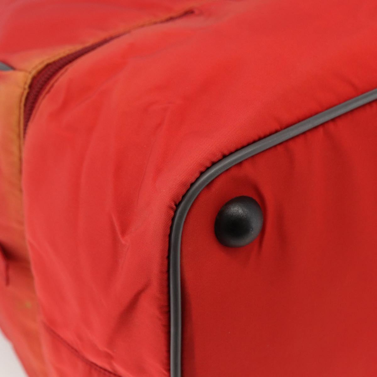 PRADA Boston Bag Nylon Red Silver Auth mr1998