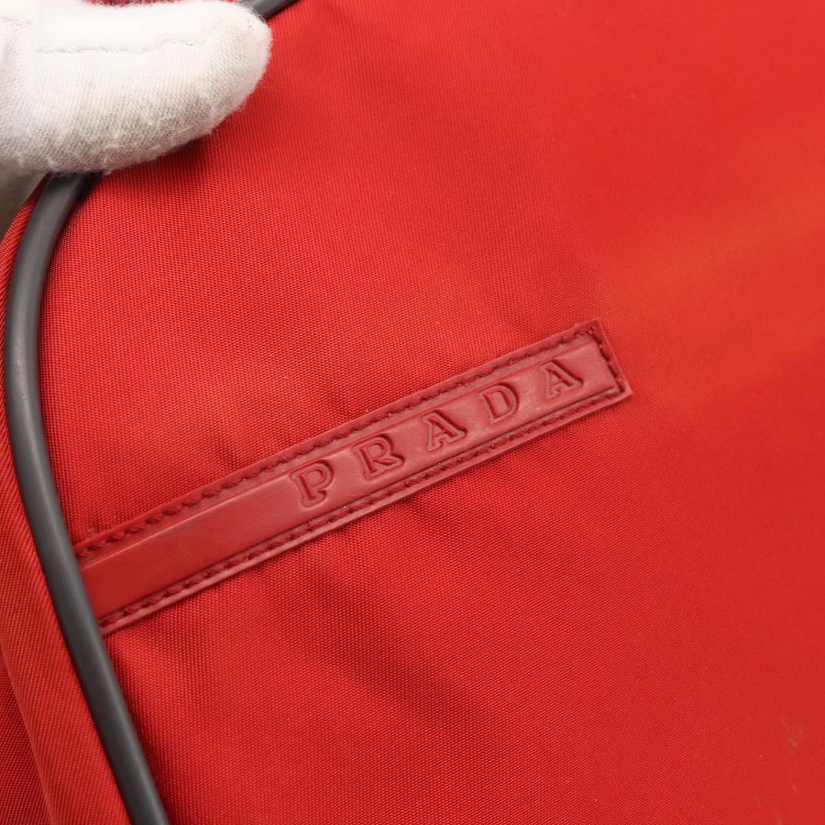 PRADA Boston Bag Nylon Red Silver Auth mr1998