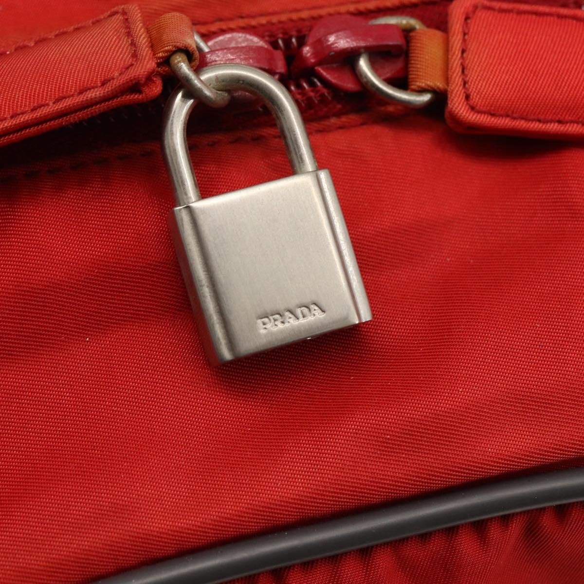 PRADA Boston Bag Nylon Red Silver Auth mr1998