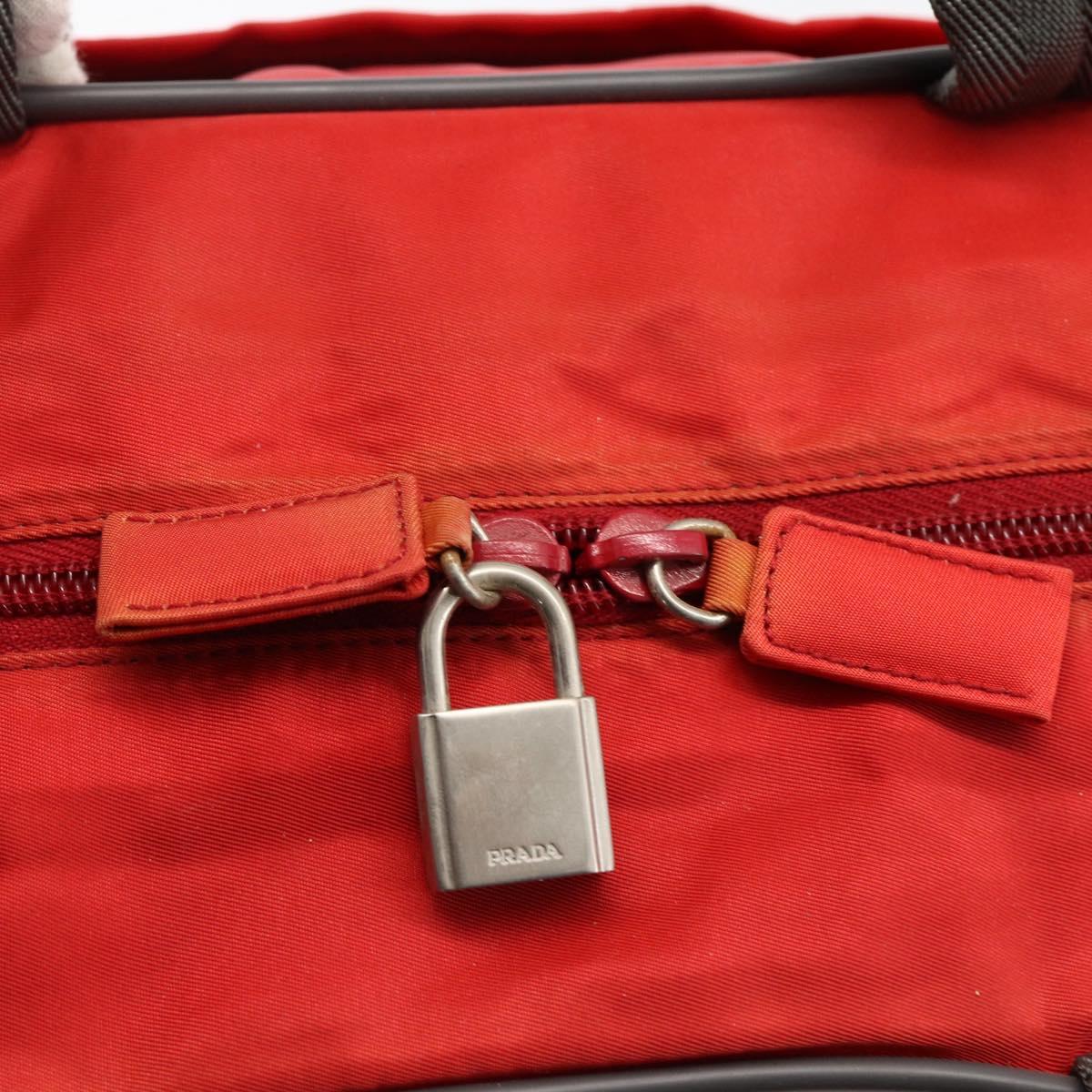 PRADA Boston Bag Nylon Red Silver Auth mr1998