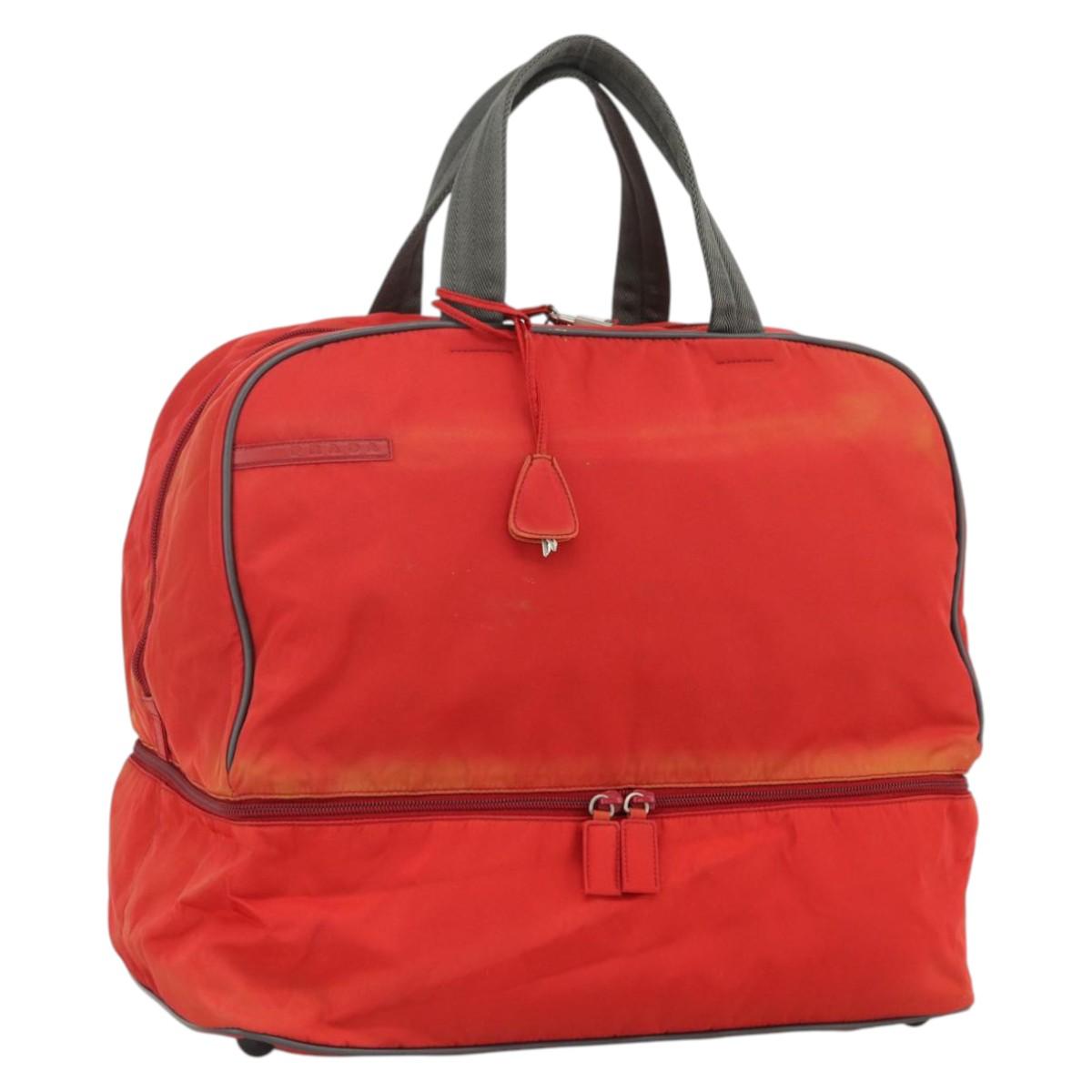 PRADA Boston Bag Nylon Red Silver Auth mr1998