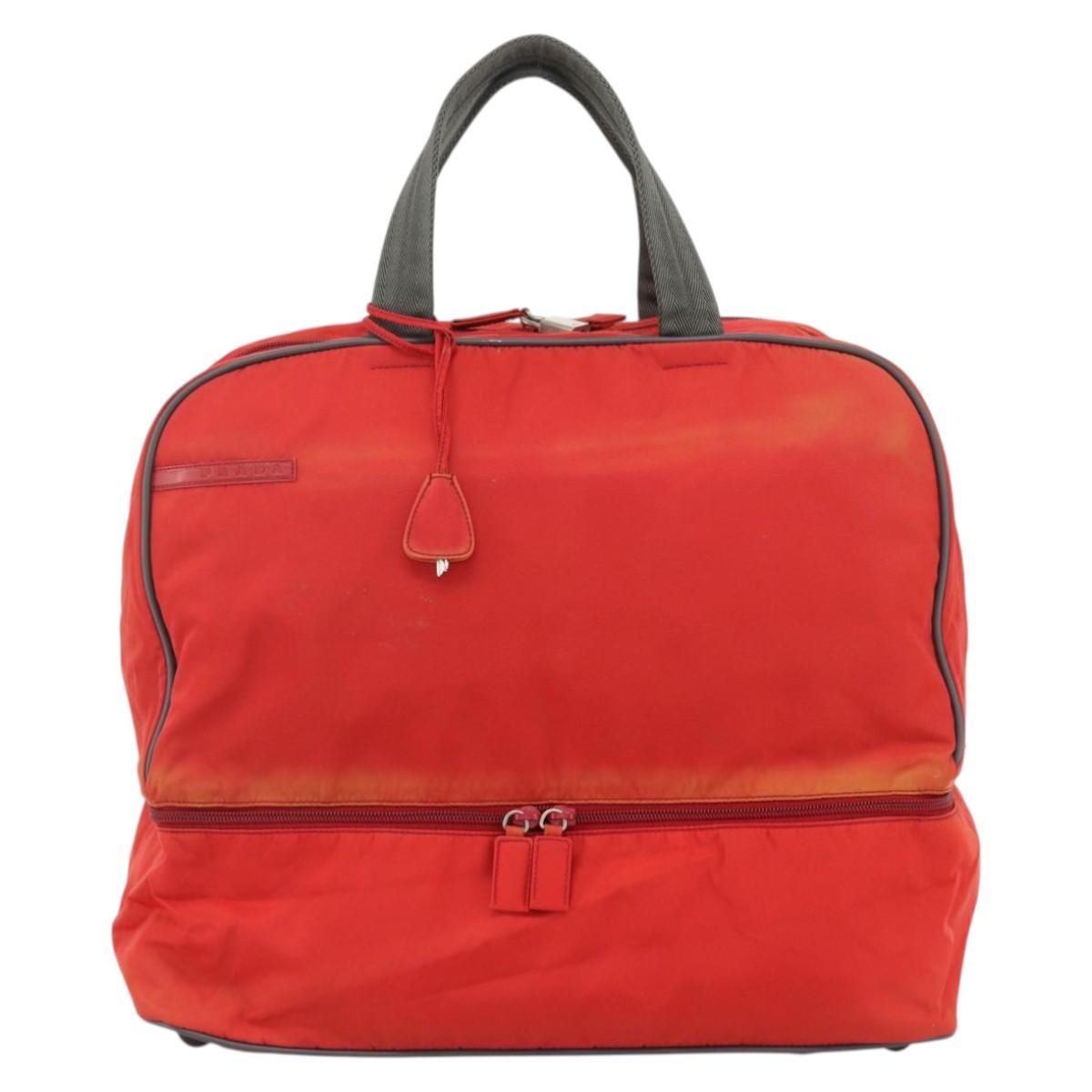 PRADA Boston Bag Nylon Red Silver Auth mr1998