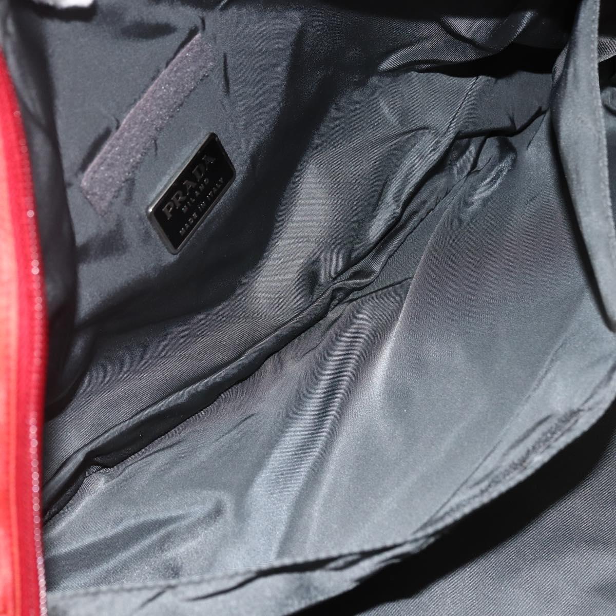 PRADA Boston Bag Nylon Red Silver Auth mr1998