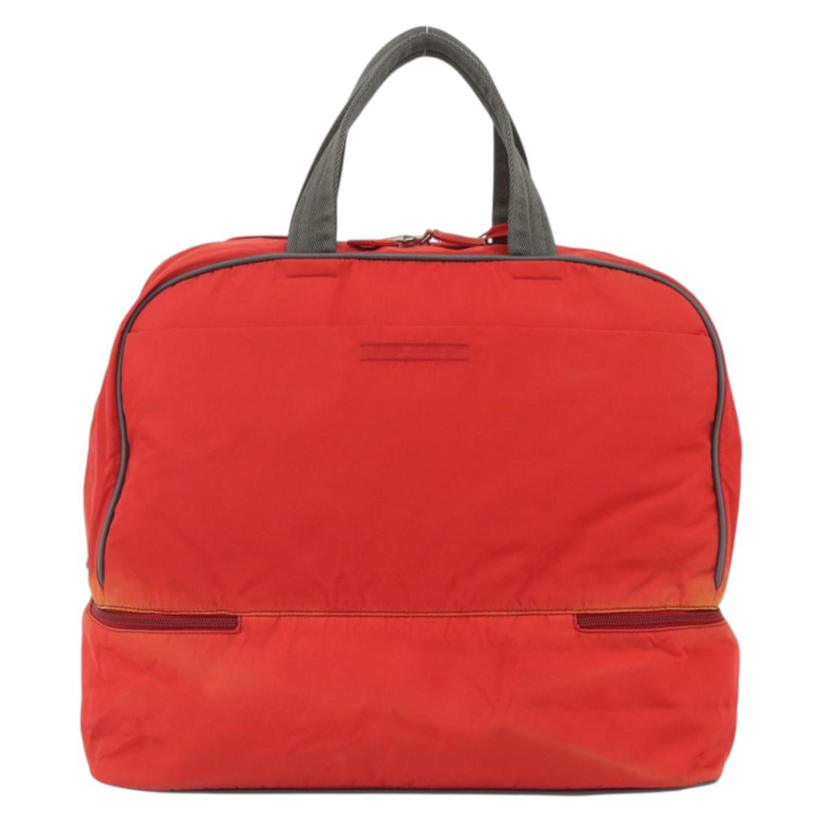 PRADA Boston Bag Nylon Red Silver Auth mr1998