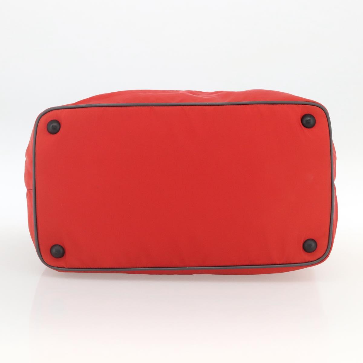 PRADA Boston Bag Nylon Red Silver Auth mr1998