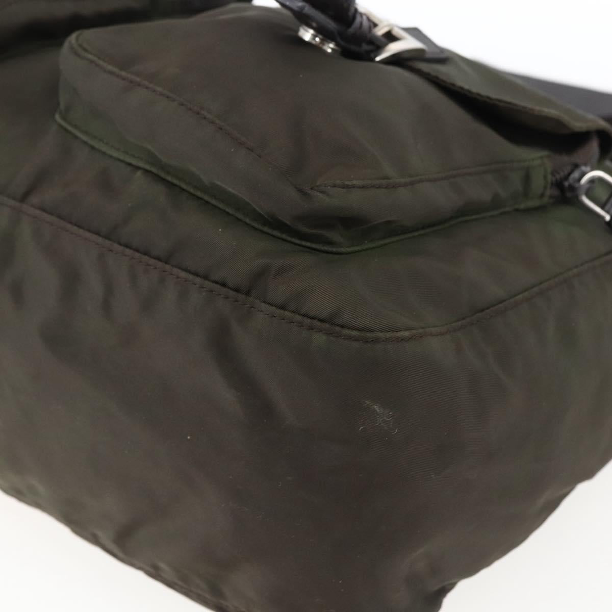 PRADA Shoulder Bag Nylon Khaki Silver Auth mr2000