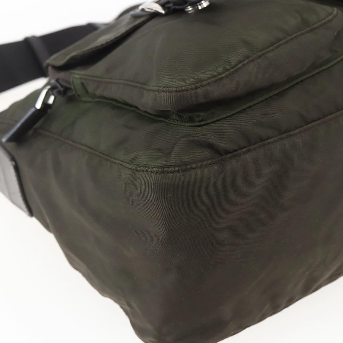 PRADA Shoulder Bag Nylon Khaki Silver Auth mr2000