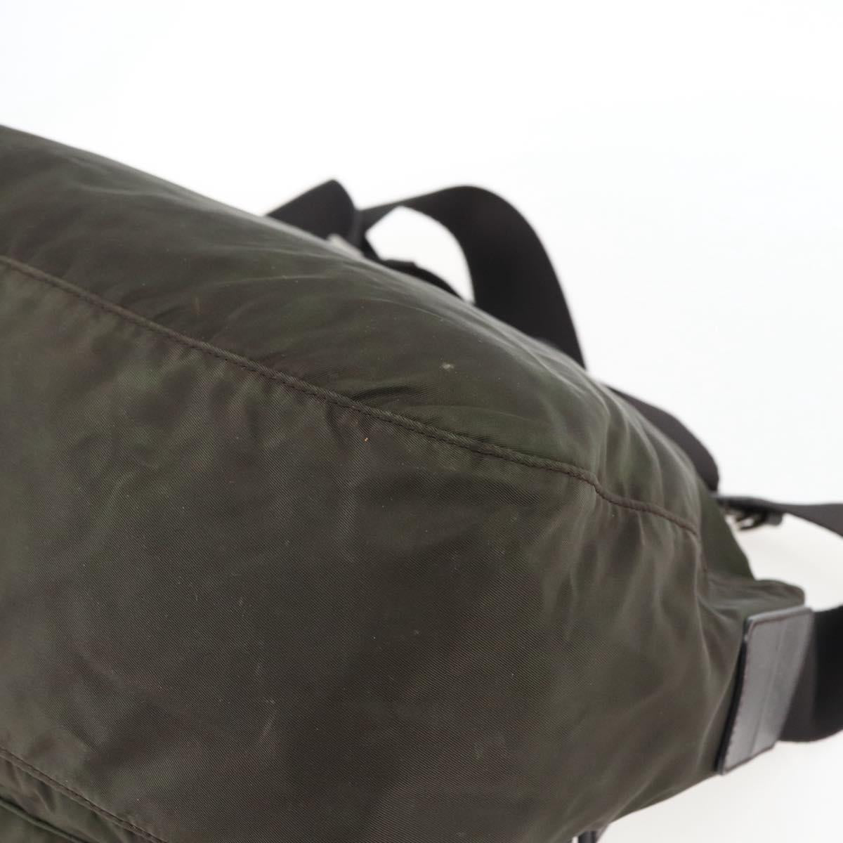 PRADA Shoulder Bag Nylon Khaki Silver Auth mr2000