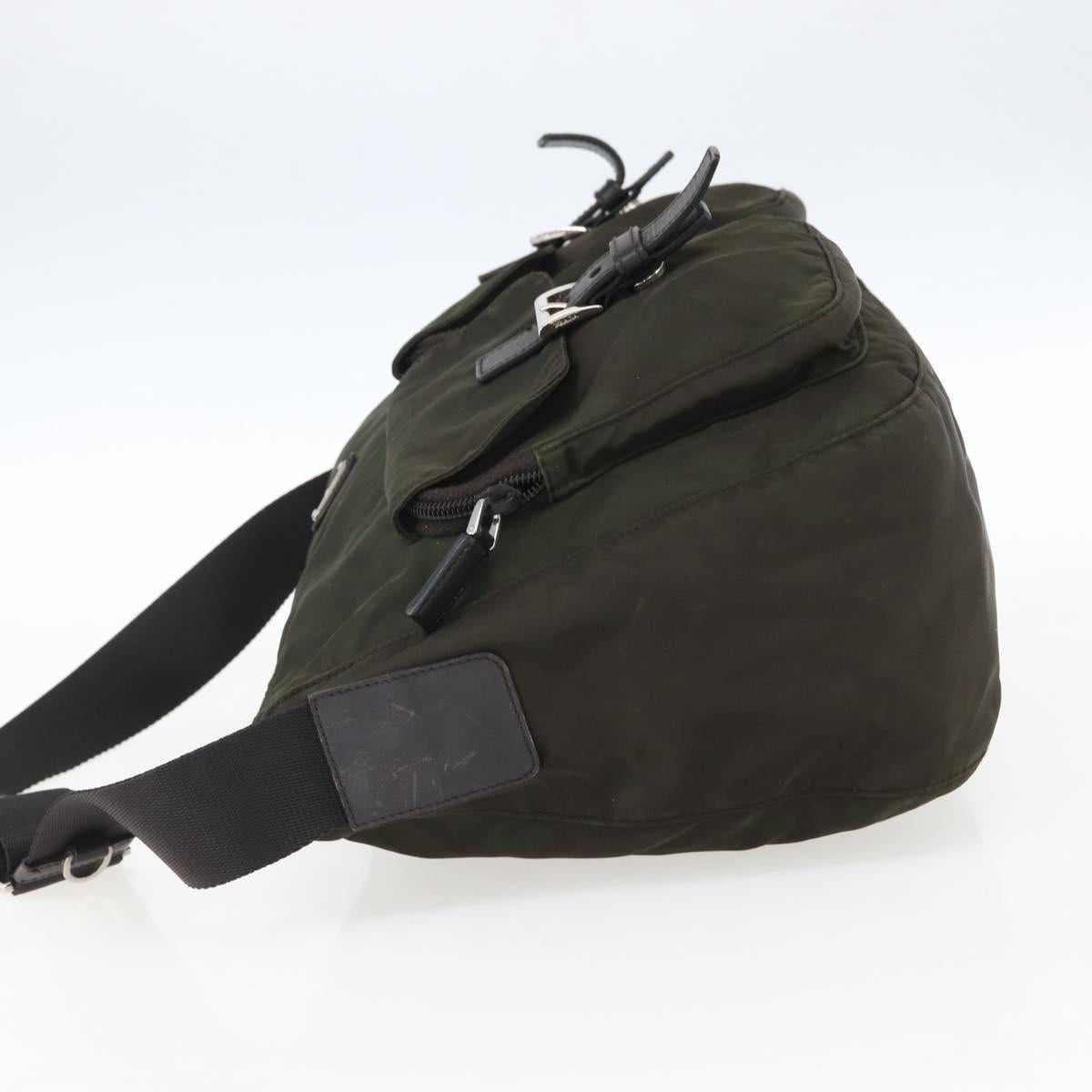 PRADA Shoulder Bag Nylon Khaki Silver Auth mr2000