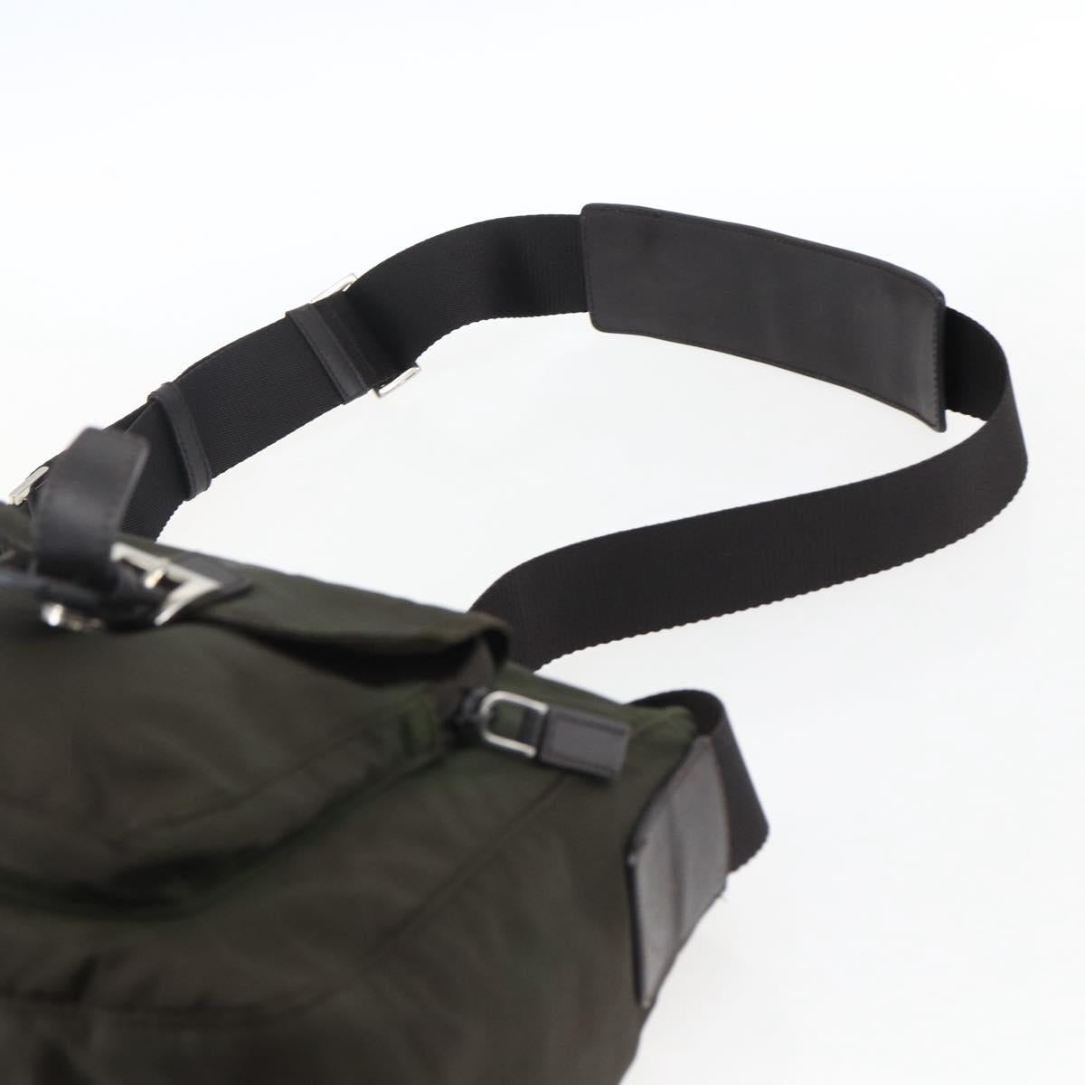 PRADA Shoulder Bag Nylon Khaki Silver Auth mr2000