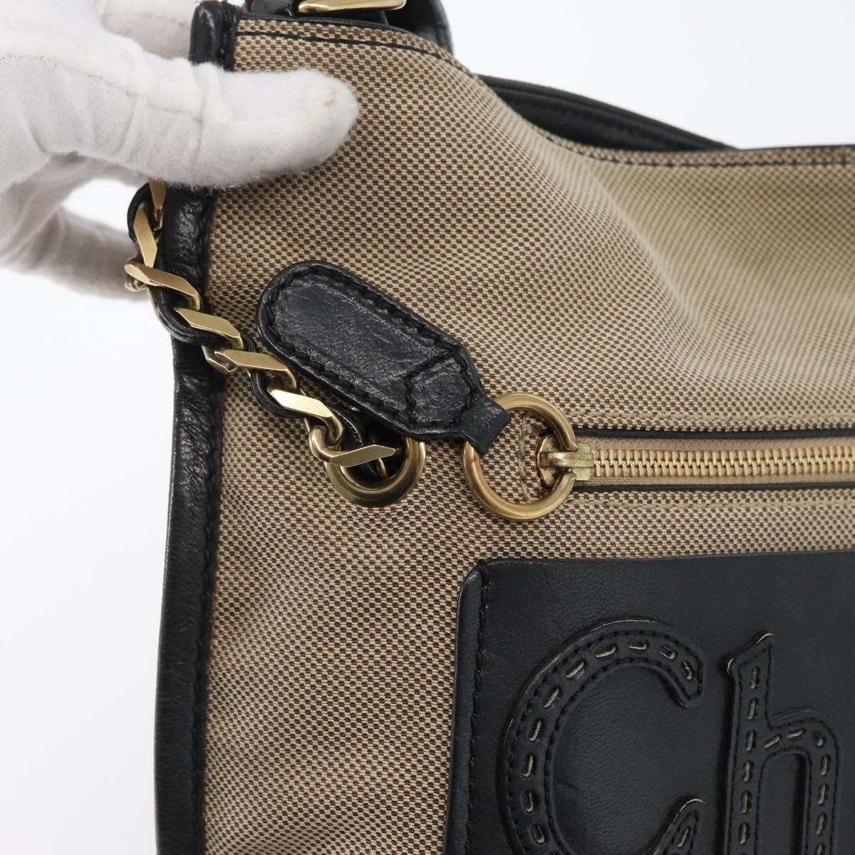 Chloe Shoulder Bag Canvas Beige Black Auth mr2002