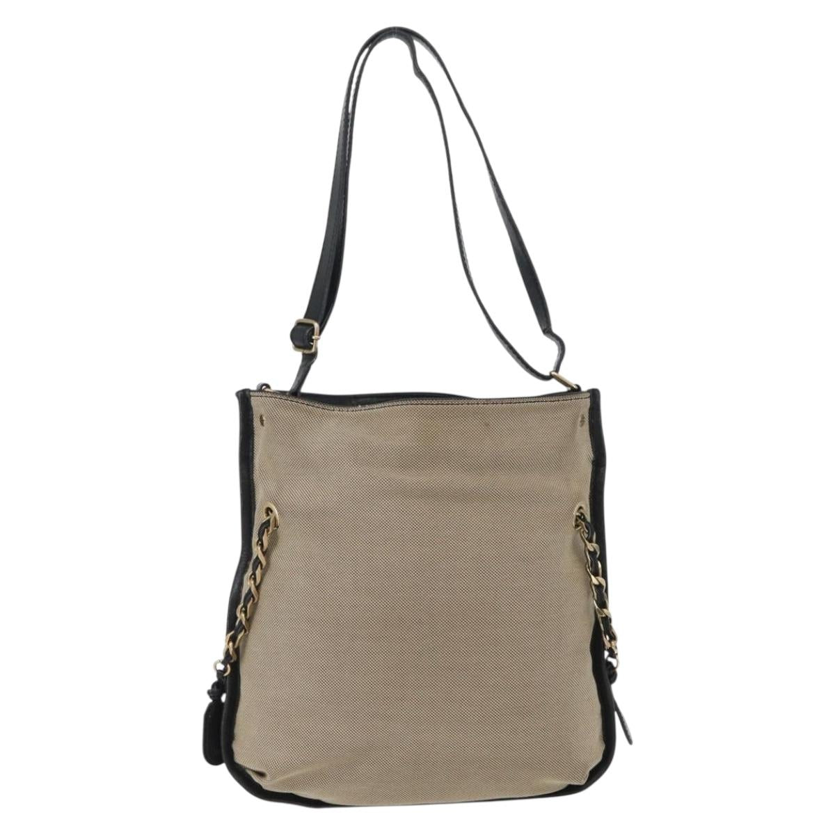 Chloe Shoulder Bag Canvas Beige Black Auth mr2002