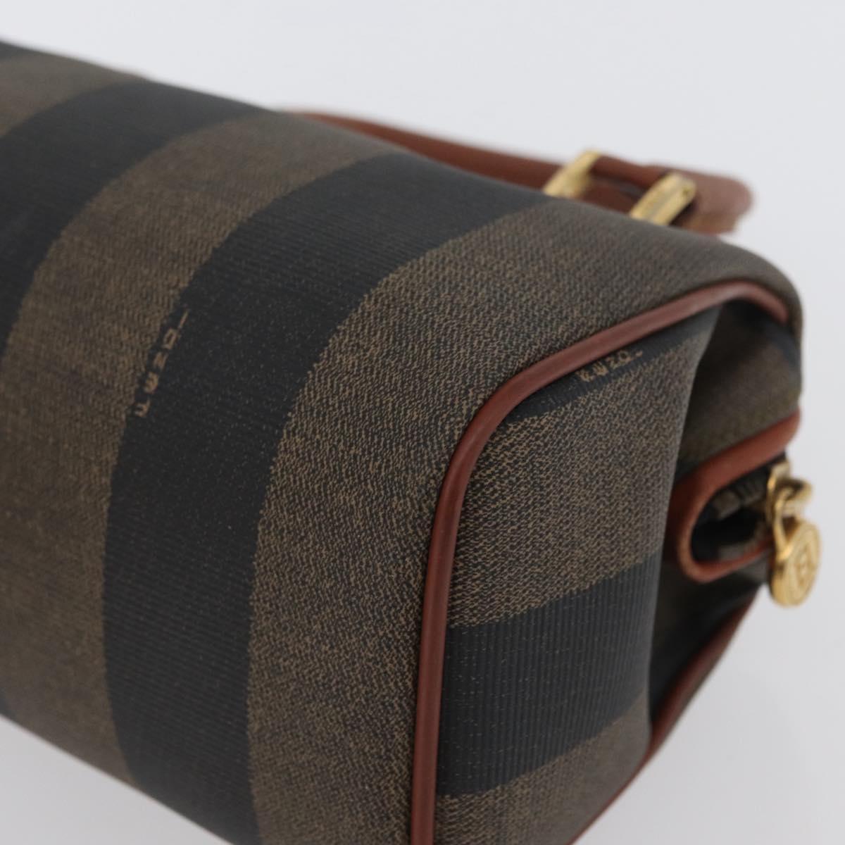 FENDI Pecan Canvas Mini Hand Bag PVC Brown Black Auth mr2003