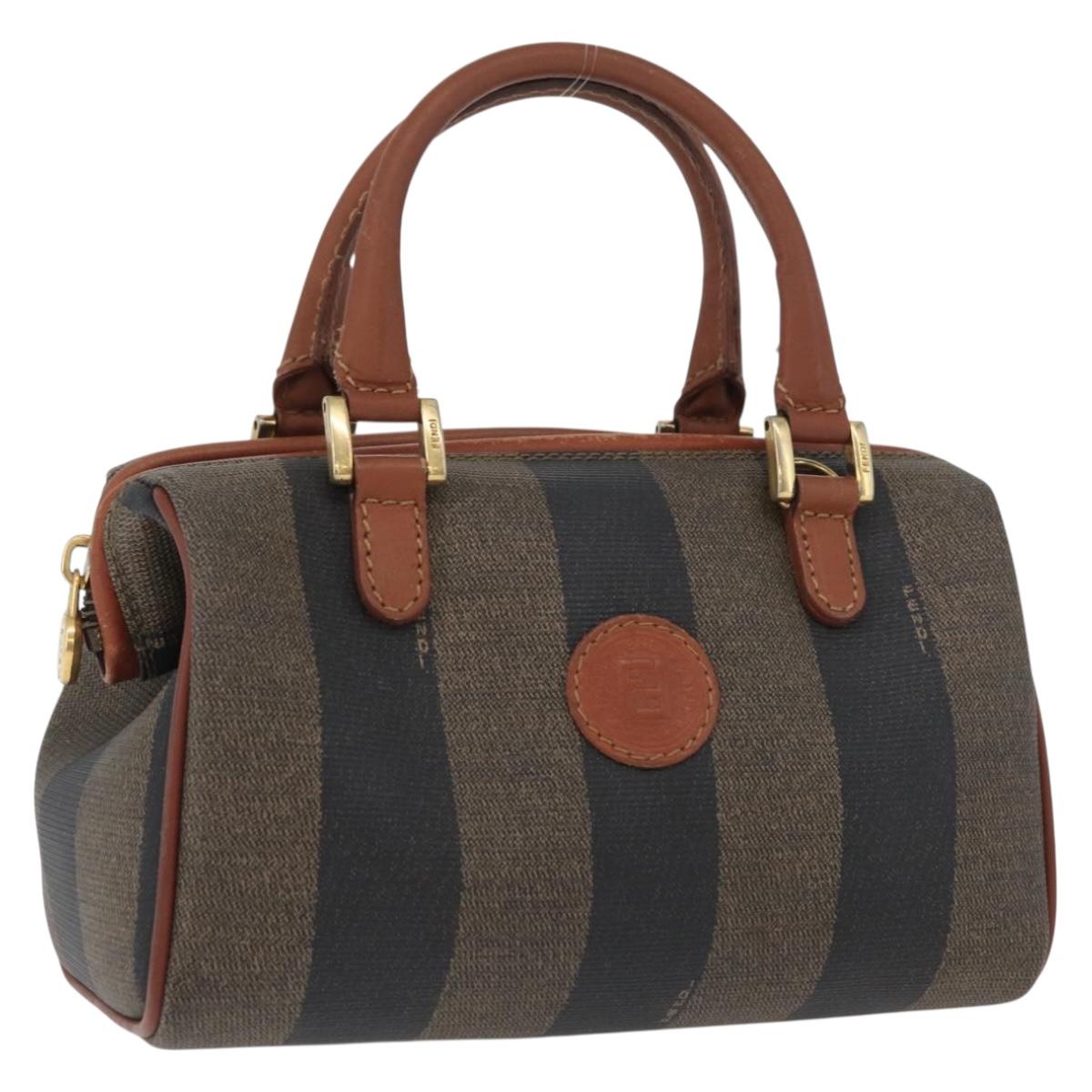 FENDI Pecan Canvas Mini Hand Bag PVC Brown Black Auth mr2003