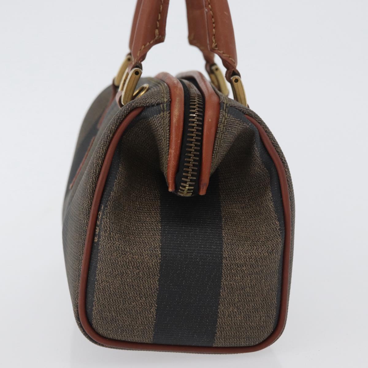 FENDI Pecan Canvas Mini Hand Bag PVC Brown Black Auth mr2003