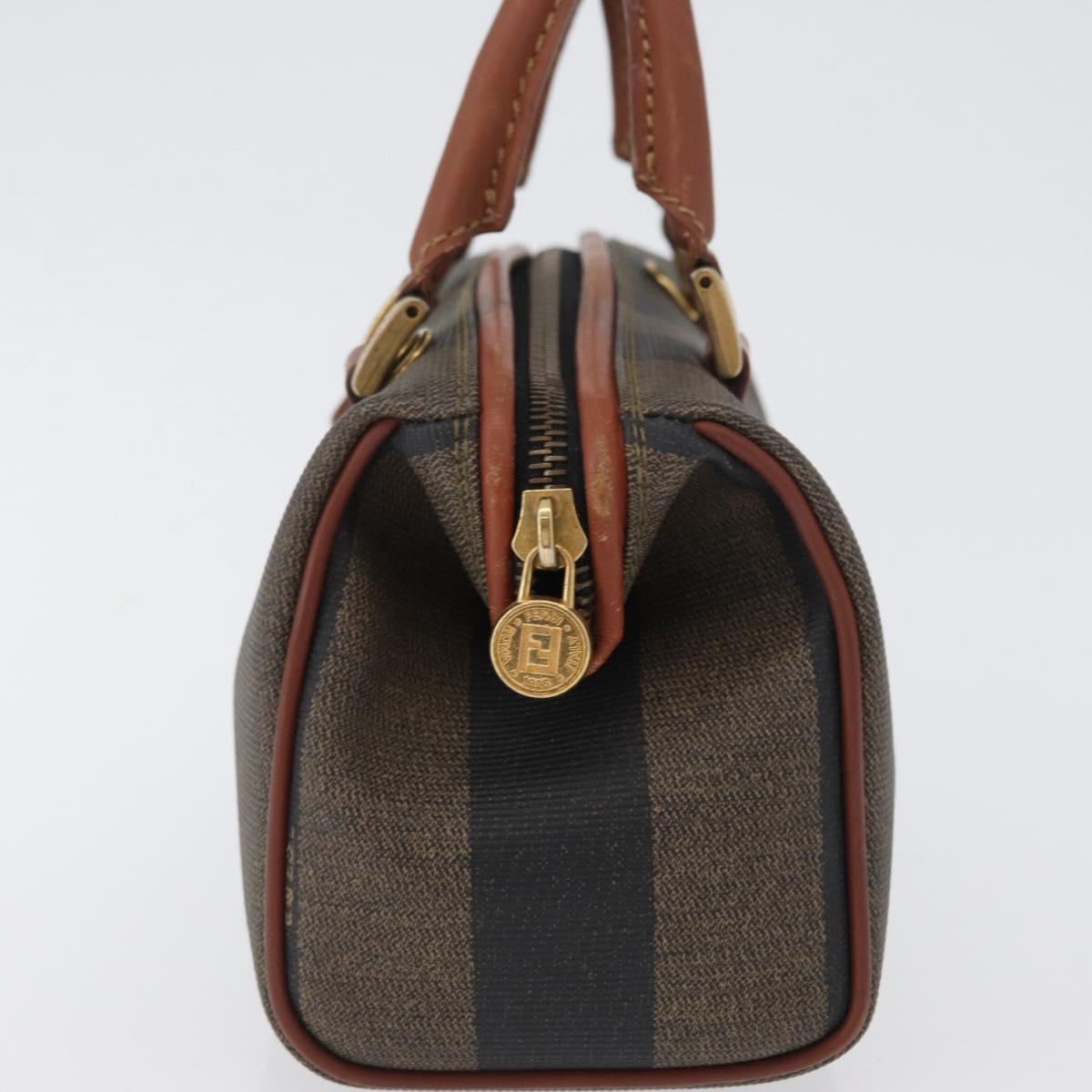 FENDI Pecan Canvas Mini Hand Bag PVC Brown Black Auth mr2003