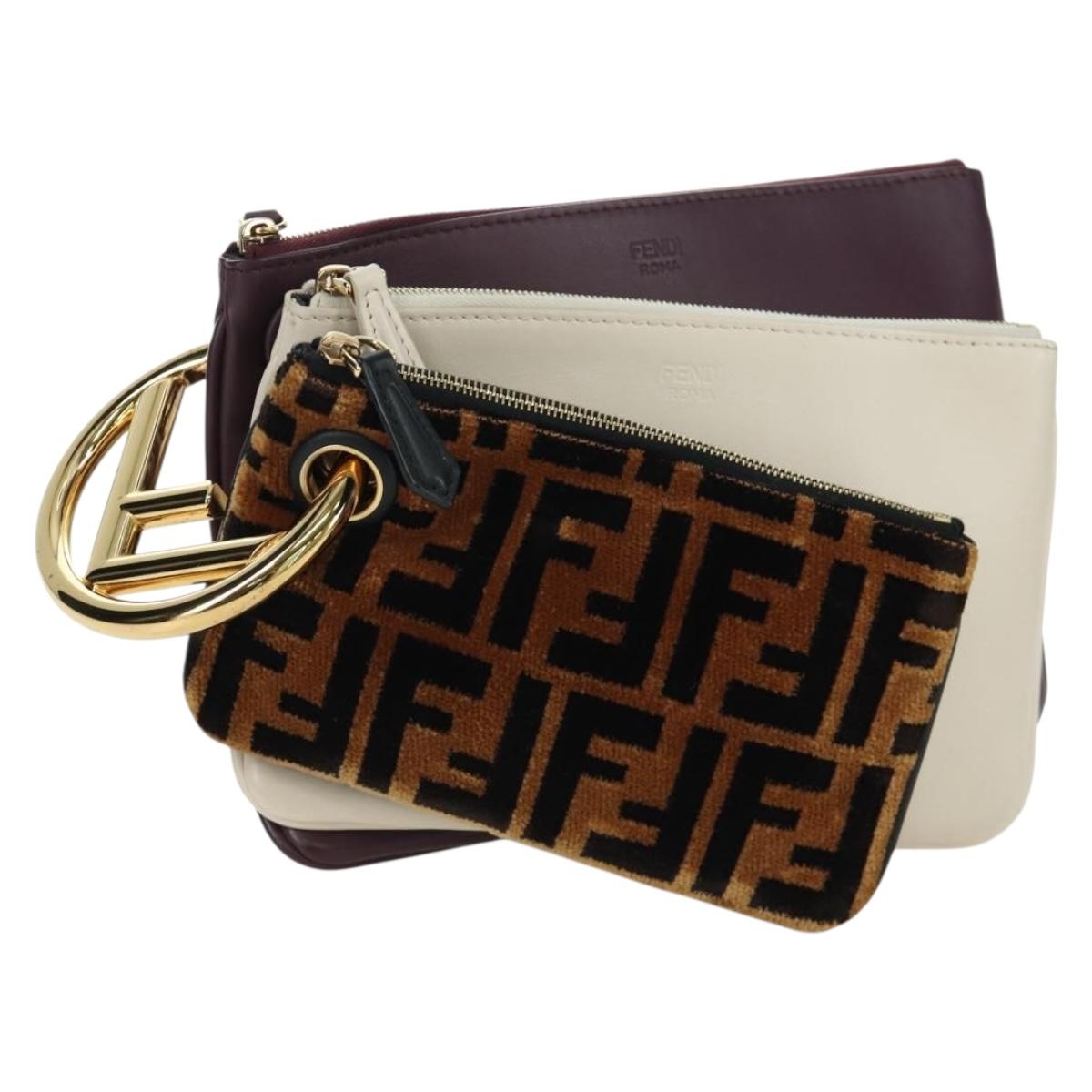 FENDI Triplet Clutch Bag Leather Multicolor Auth mr2004V
