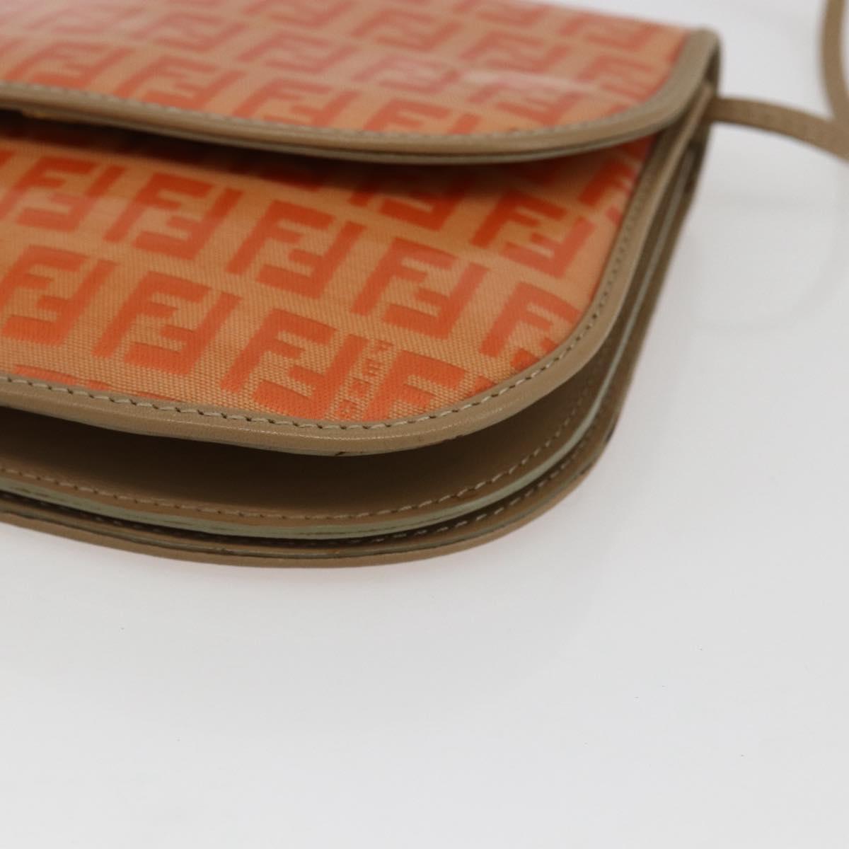 FENDI Zucchino Canvas Shoulder Bag Coated Canvas Orange Gold Auth mr2007