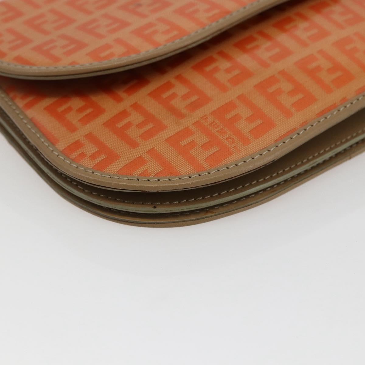 FENDI Zucchino Canvas Shoulder Bag Coated Canvas Orange Gold Auth mr2007