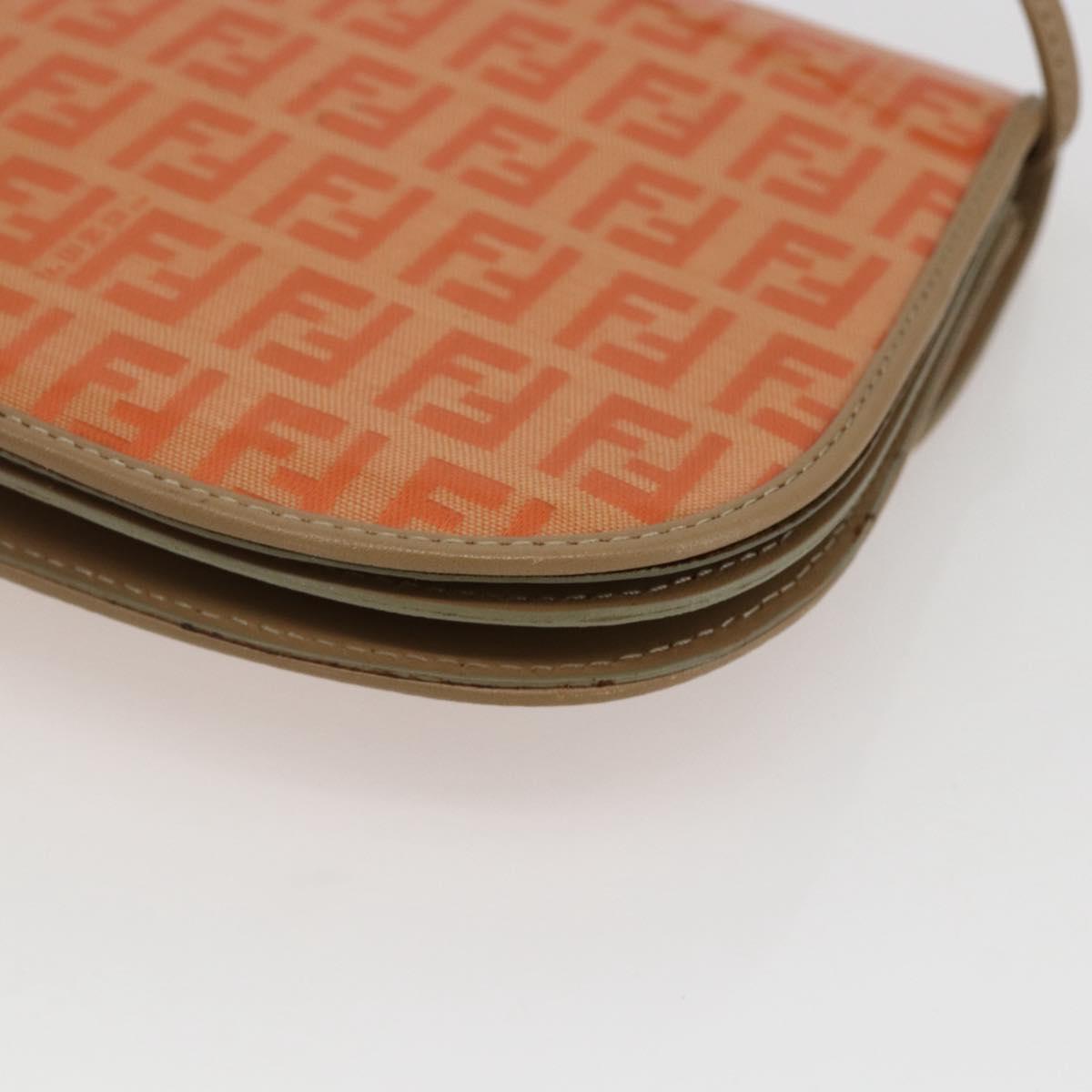FENDI Zucchino Canvas Shoulder Bag Coated Canvas Orange Gold Auth mr2007