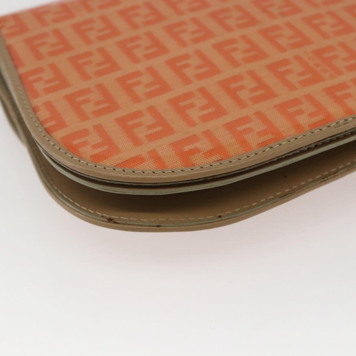 FENDI Zucchino Canvas Shoulder Bag Coated Canvas Orange Gold Auth mr2007