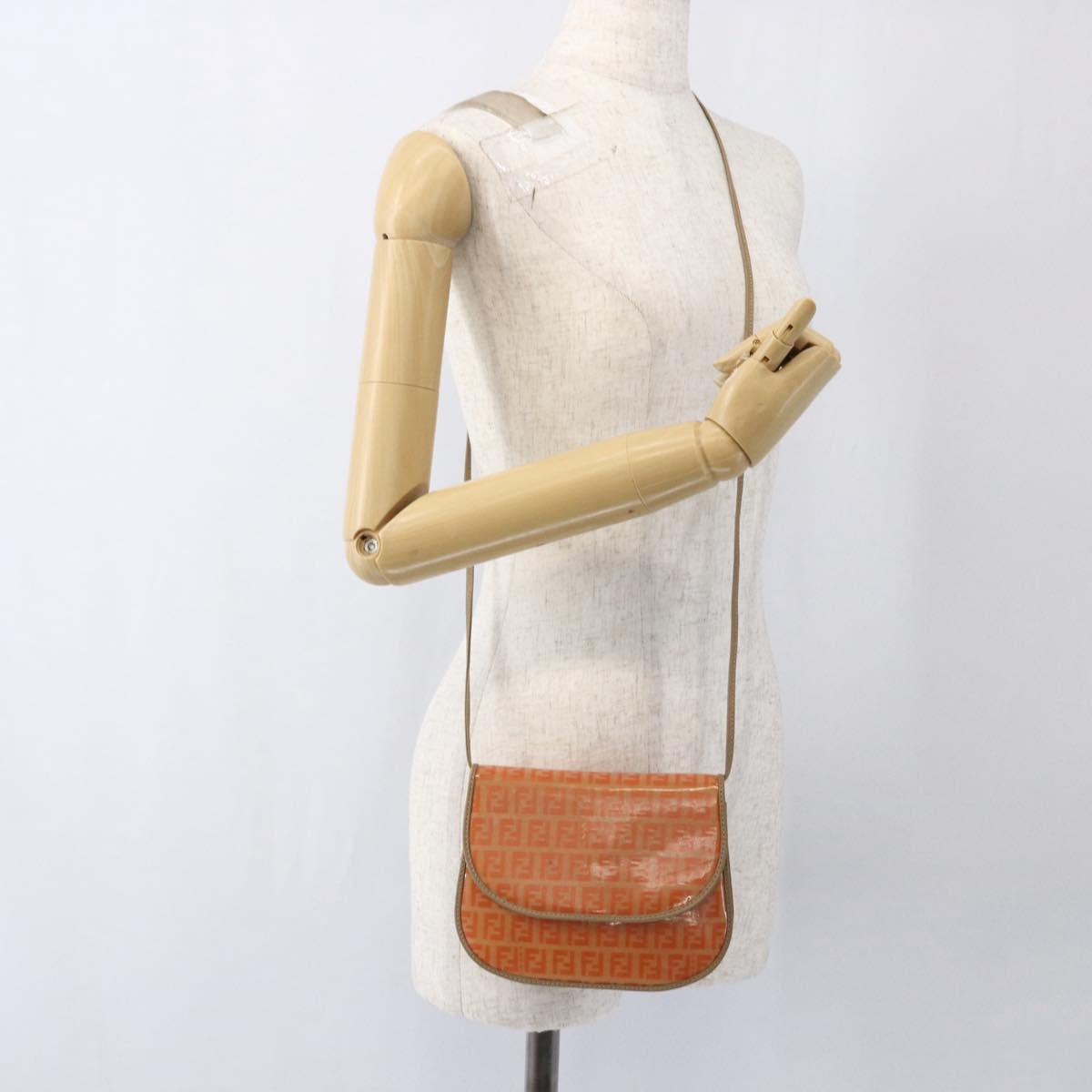 FENDI Zucchino Canvas Shoulder Bag Coated Canvas Orange Gold Auth mr2007