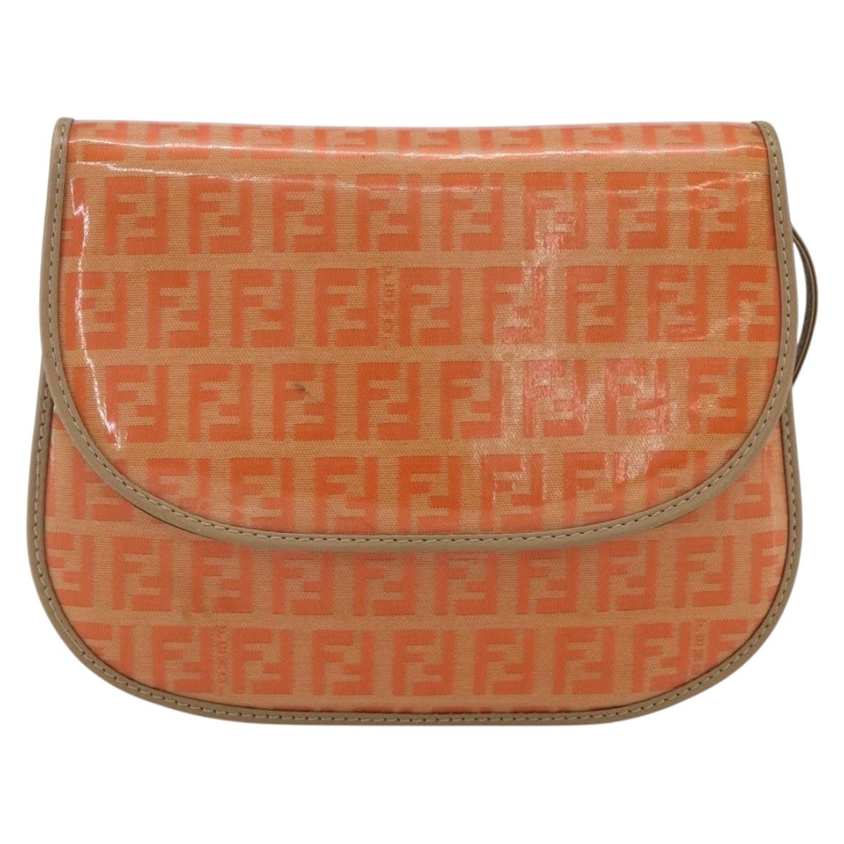 FENDI Zucchino Canvas Shoulder Bag Coated Canvas Orange Gold Auth mr2007