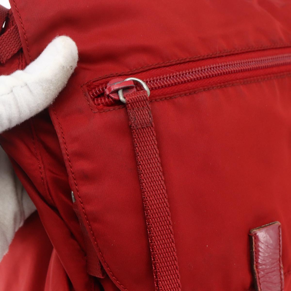PRADA Shoulder Bag Nylon Red Silver Auth mr2008