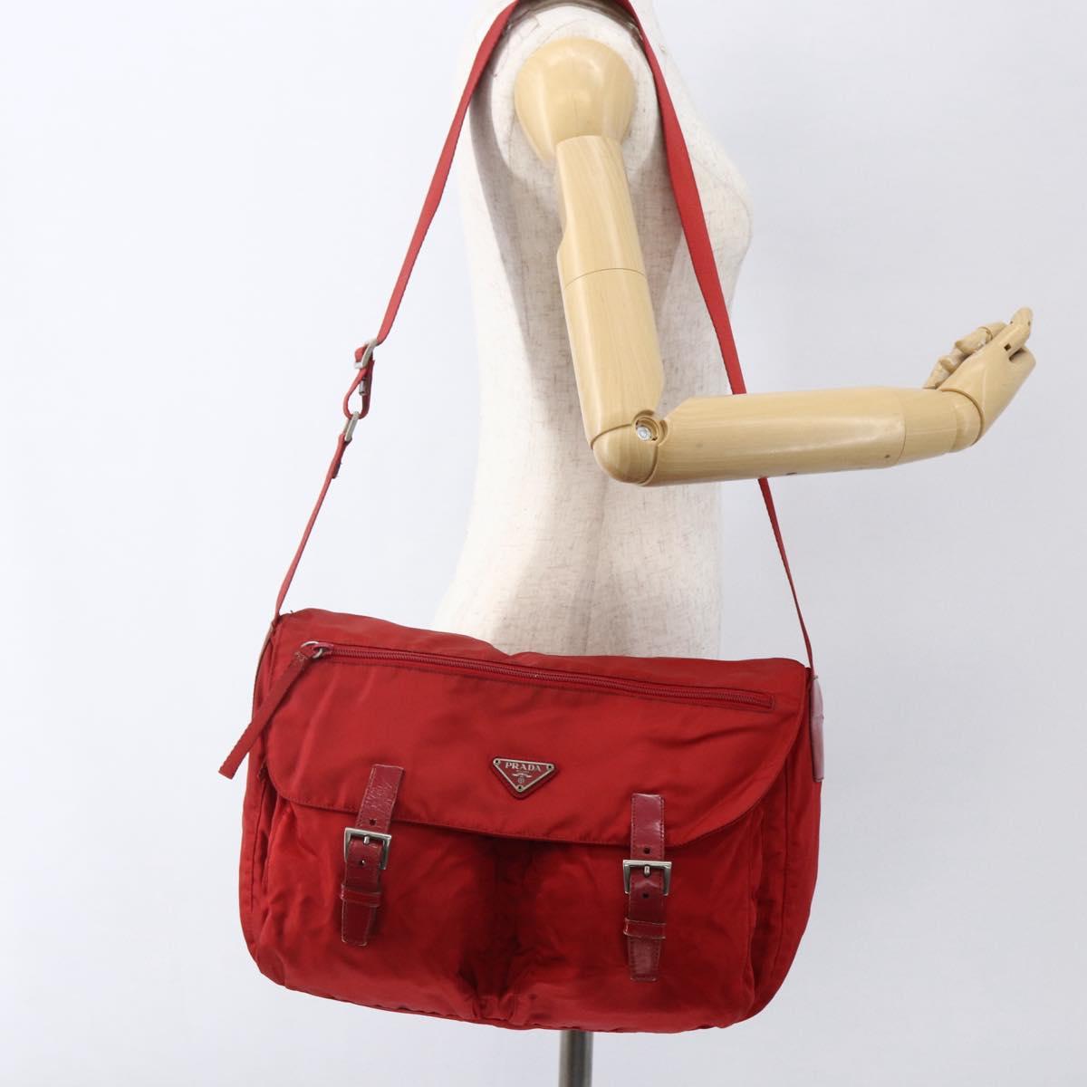 PRADA Shoulder Bag Nylon Red Silver Auth mr2008
