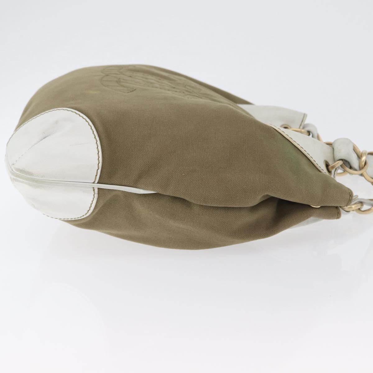 CHANEL Chain Tote Bag Canvas Beige Gold CC Auth mr2009