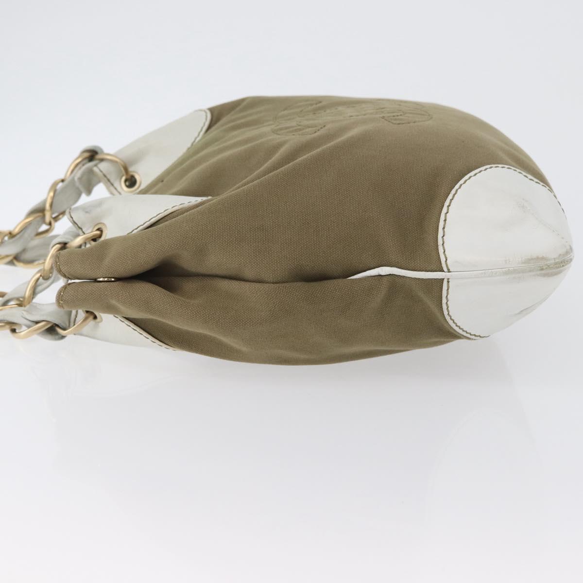 CHANEL Chain Tote Bag Canvas Beige Gold CC Auth mr2009