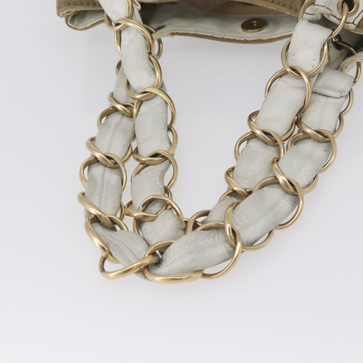 CHANEL Chain Tote Bag Canvas Beige Gold CC Auth mr2009