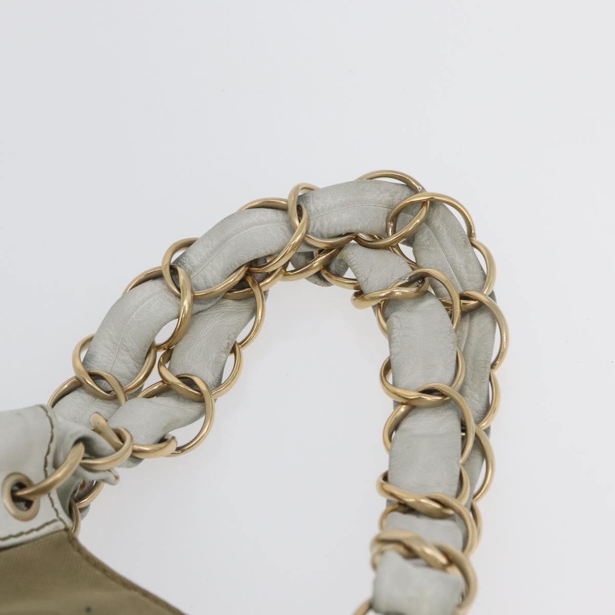 CHANEL Chain Tote Bag Canvas Beige Gold CC Auth mr2009