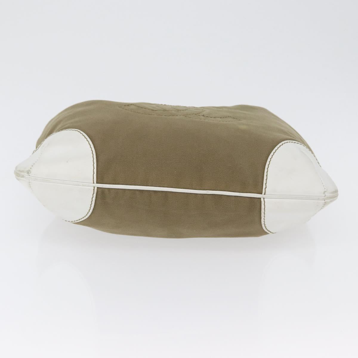 CHANEL Chain Tote Bag Canvas Beige Gold CC Auth mr2009