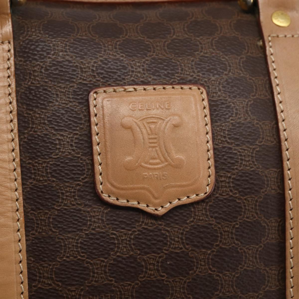 CELINE Macadam Canvas Boston Bag PVC Leather Brown Gold Auth mr2011