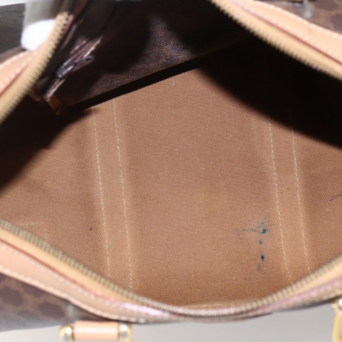CELINE Macadam Canvas Boston Bag PVC Leather Brown Gold Auth mr2011