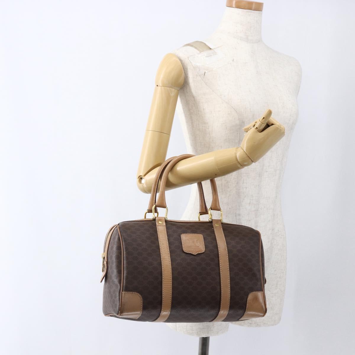 CELINE Macadam Canvas Boston Bag PVC Leather Brown Gold Auth mr2011