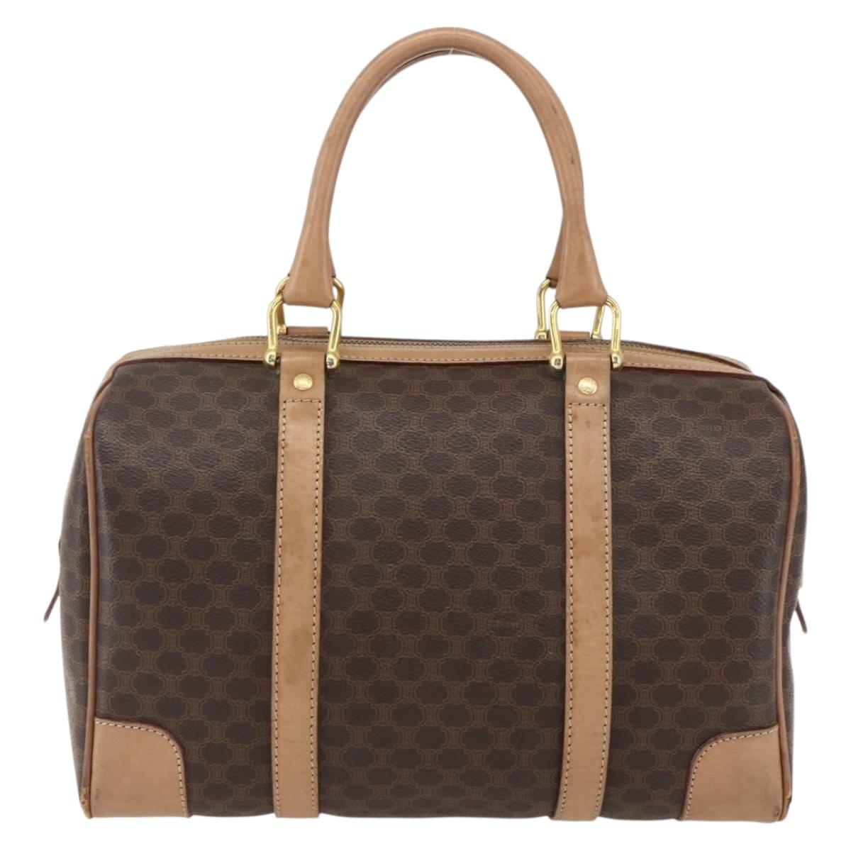 CELINE Macadam Canvas Boston Bag PVC Leather Brown Gold Auth mr2011