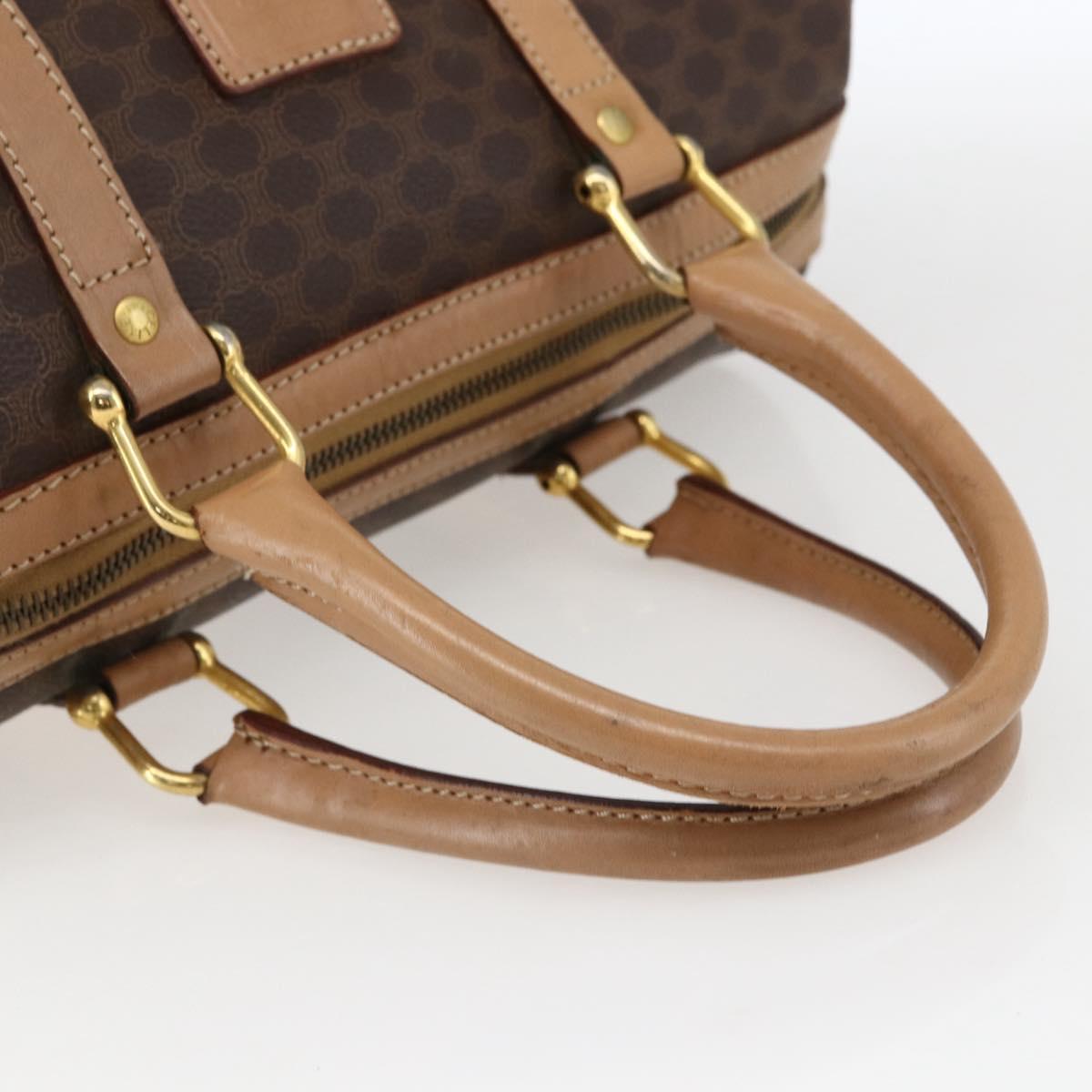 CELINE Macadam Canvas Boston Bag PVC Leather Brown Gold Auth mr2011