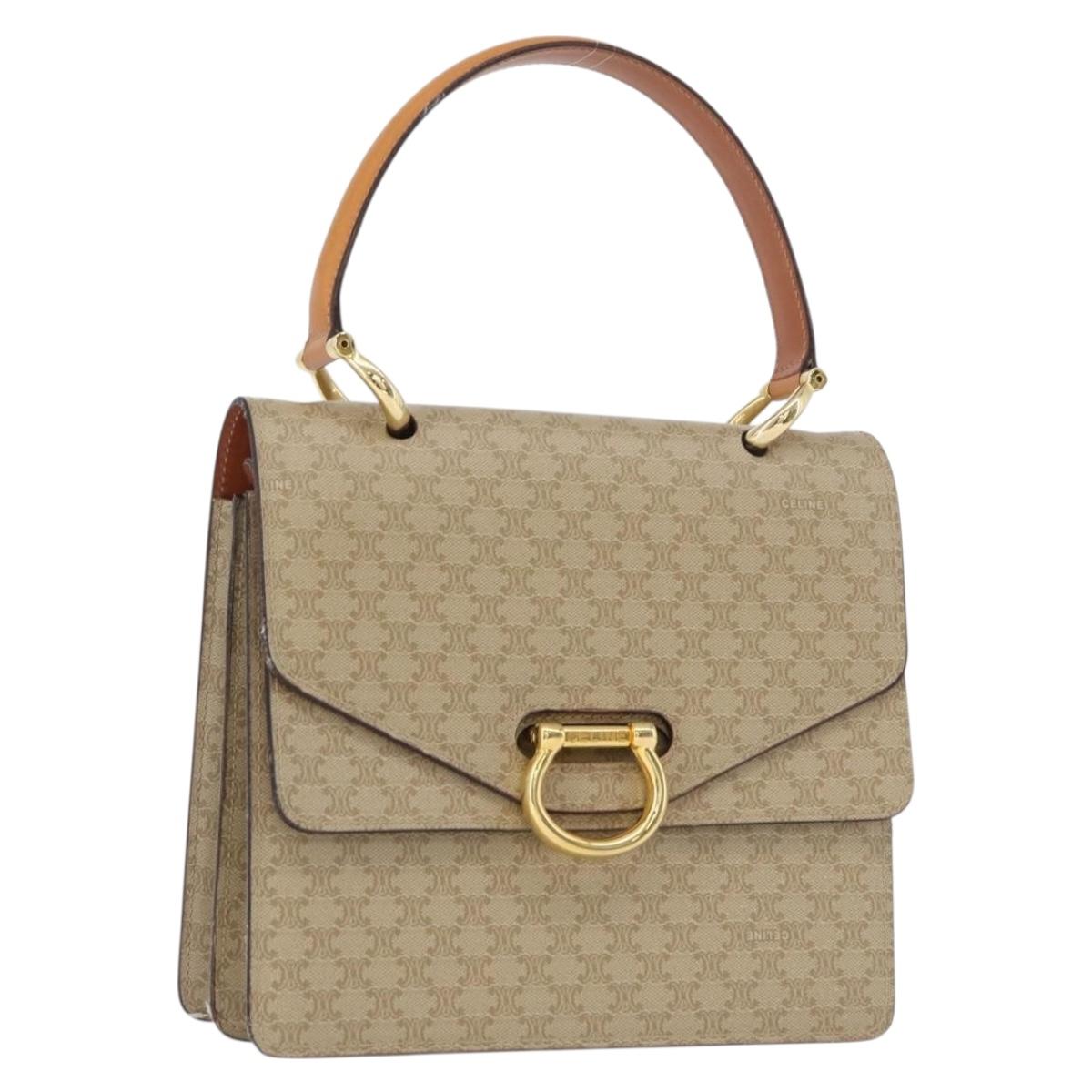CELINE Macadam Canvas Hand Bag PVC Beige Gold Auth mr2012