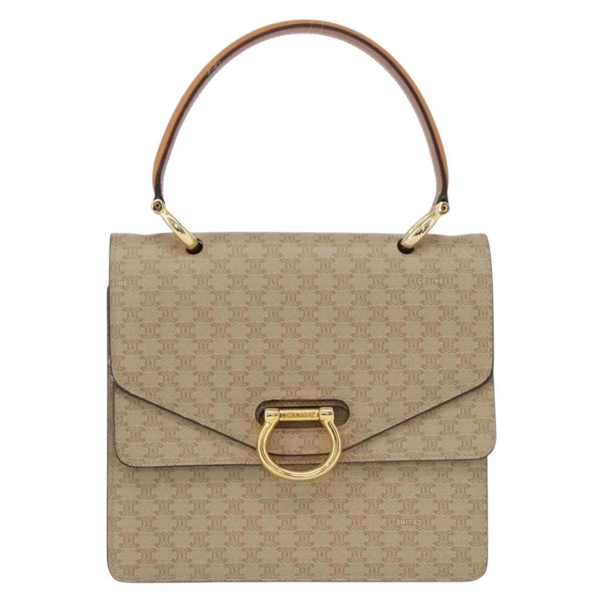 CELINE Macadam Canvas Hand Bag PVC Beige Gold Auth mr2012