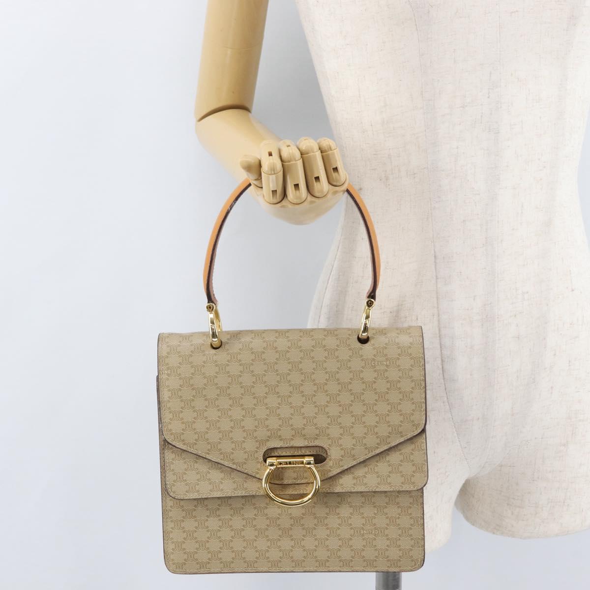 CELINE Macadam Canvas Hand Bag PVC Beige Gold Auth mr2012