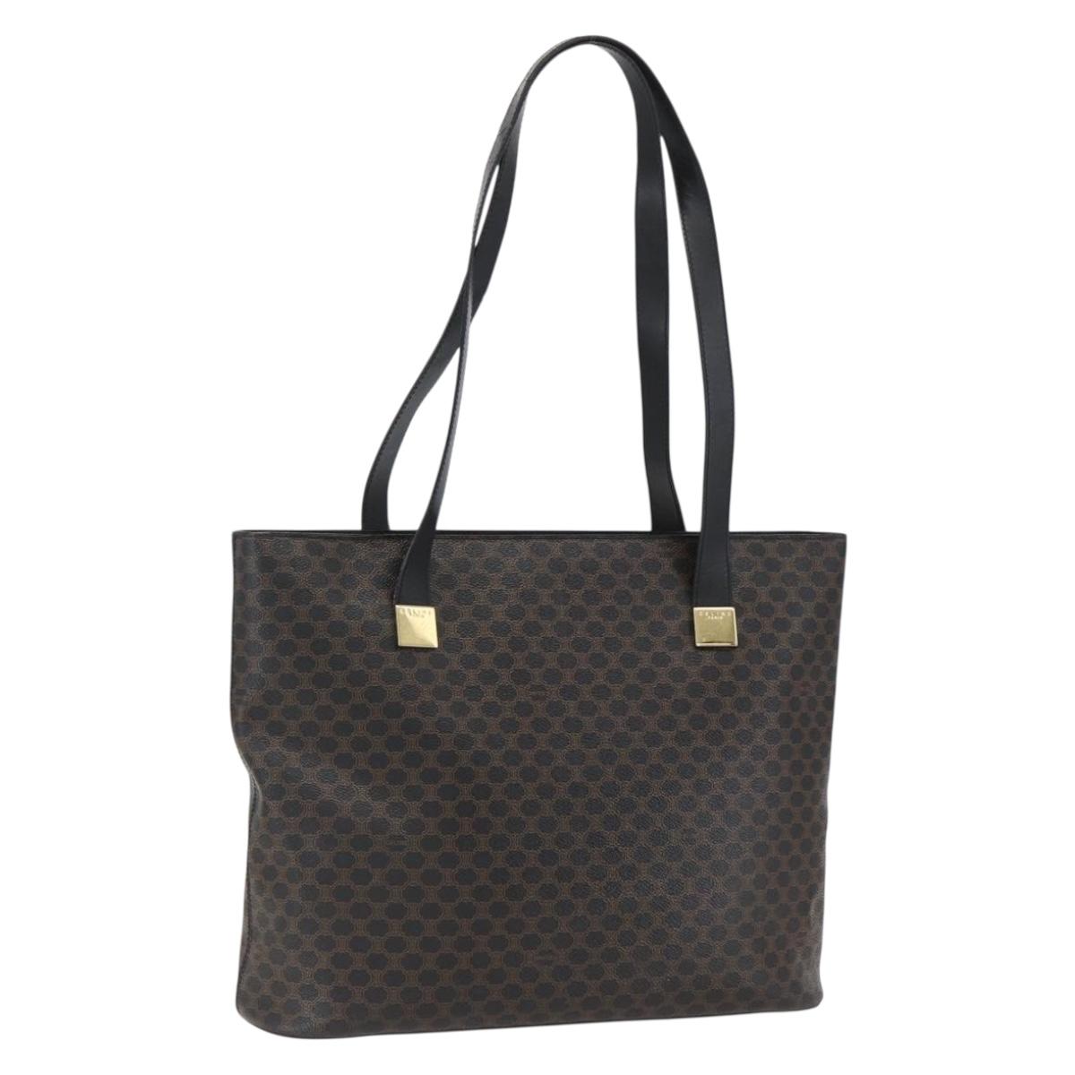CELINE Macadam Canvas Tote Bag PVC Leather Black Gold Auth mr2013