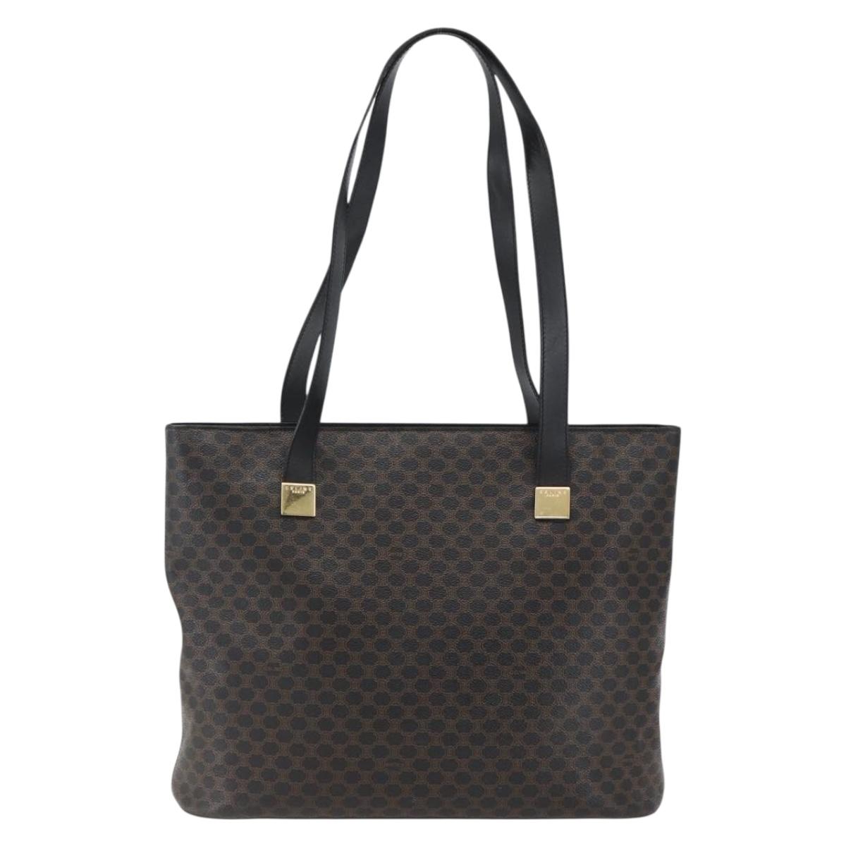 CELINE Macadam Canvas Tote Bag PVC Leather Black Gold Auth mr2013