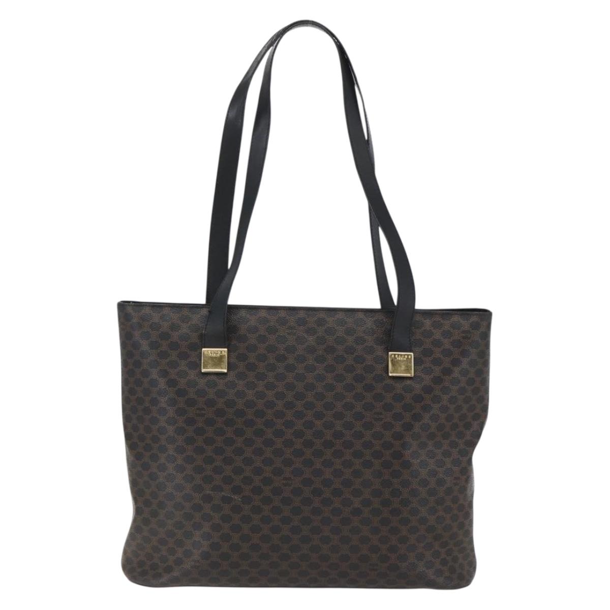 CELINE Macadam Canvas Tote Bag PVC Leather Black Gold Auth mr2013