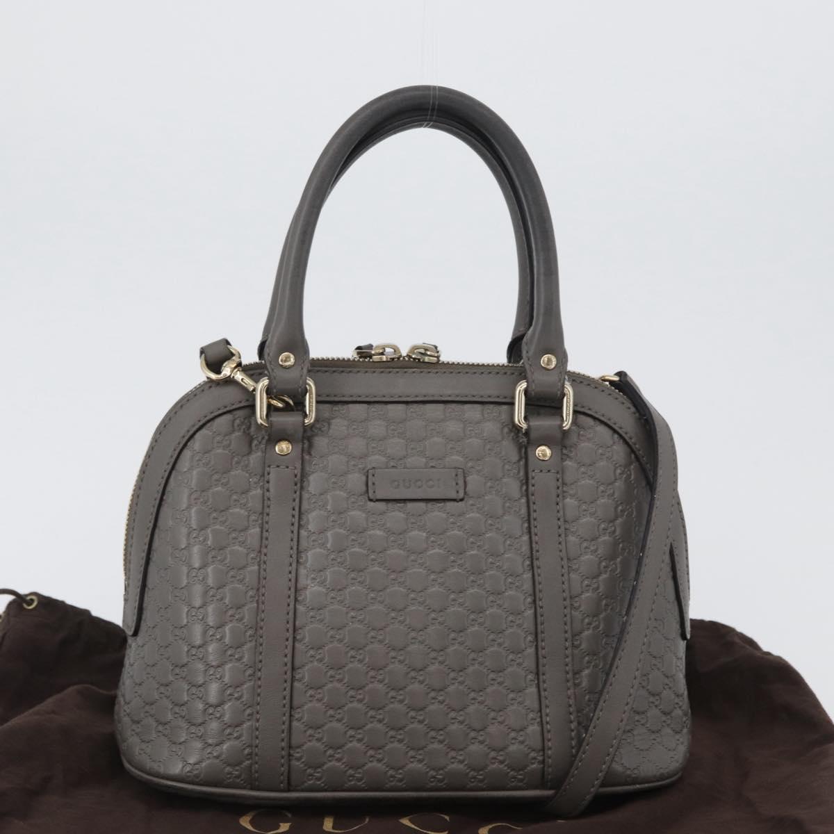 GUCCI Micro GG Canvas Guccissima Bag Leather 2way Gray Gold 449654 Auth mr2015