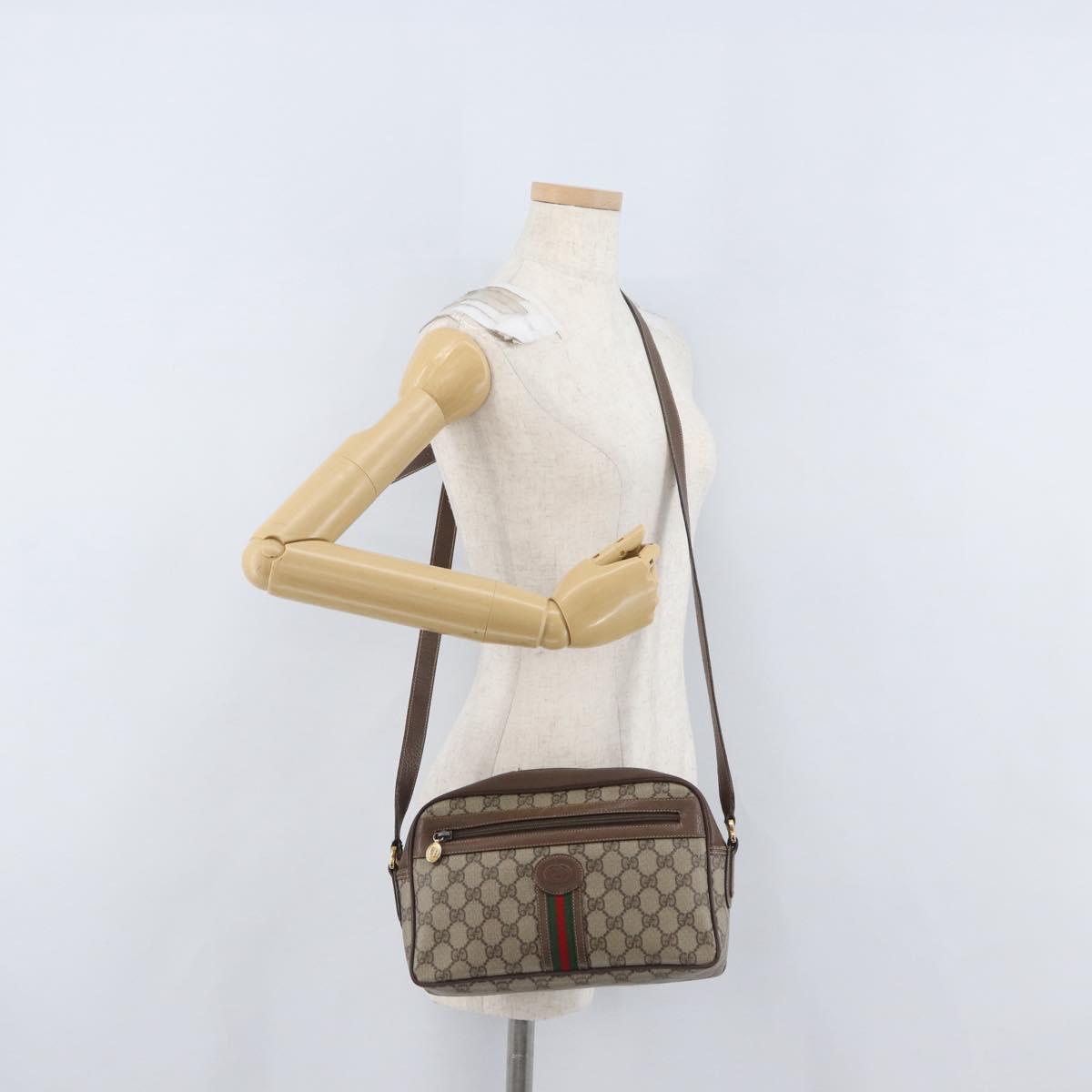 GUCCI GG Supreme Web Sherry Line Bag PVC Leather Beige 001 56 0942 Auth mr2019