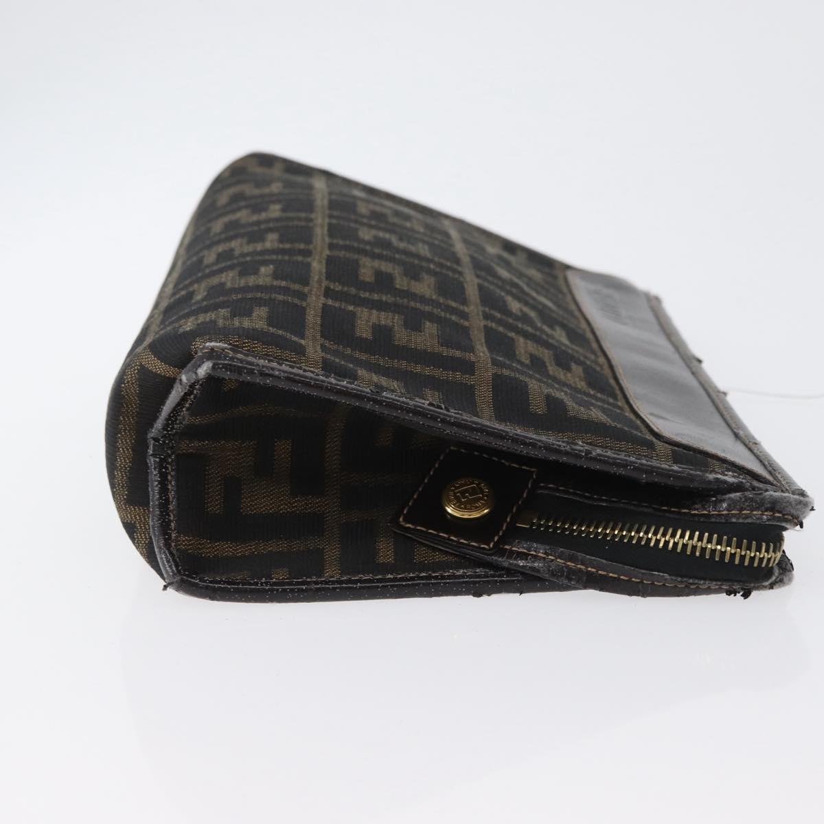 FENDI Zucca Canvas Clutch Bag Black Brown Auth mr2022