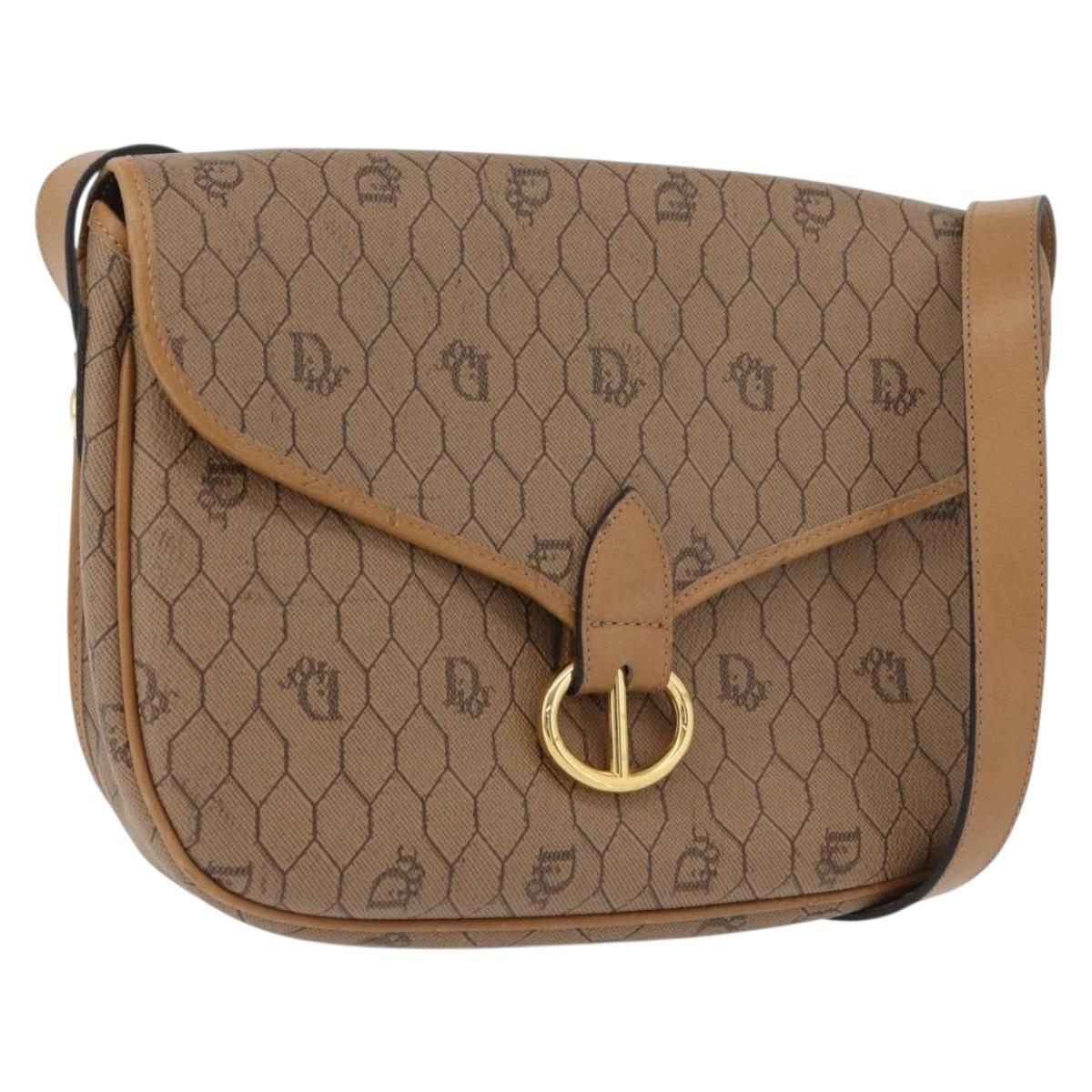 Christian Dior Honeycomb Canvas Shoulder Bag PVC Beige Gold Auth mr2025